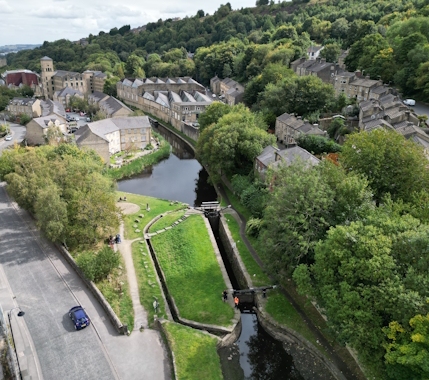 narrow canal basin at milnsbridge huddersfield